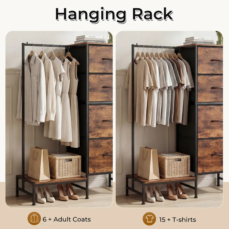 Multi-Functional Closet Organizer with Hanging Rack & Shoe Storage