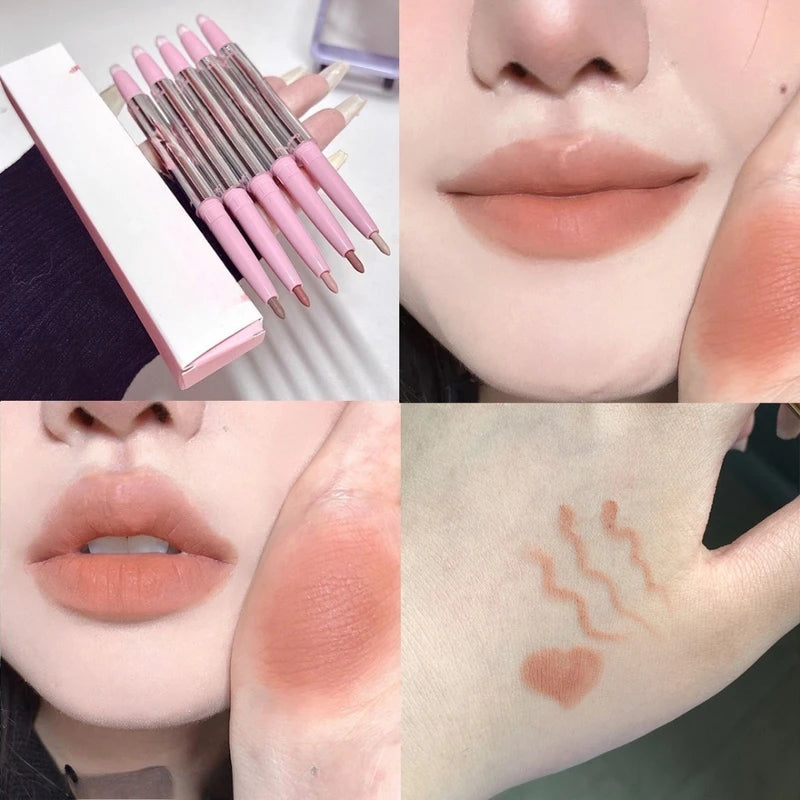 Nude Lip Liner with Lip Brush Long Lasting Velvet Matte Lipstick Makeup