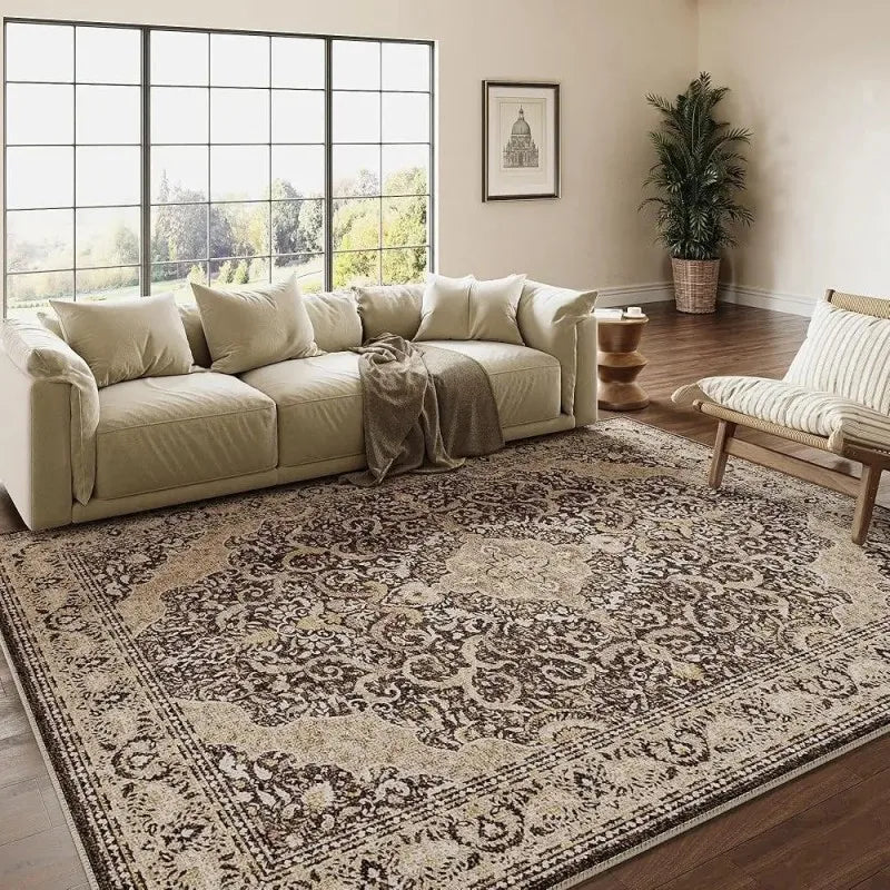 Vintage Persian Rug Non-Slip Floor Mat for Living Room and Bedroom