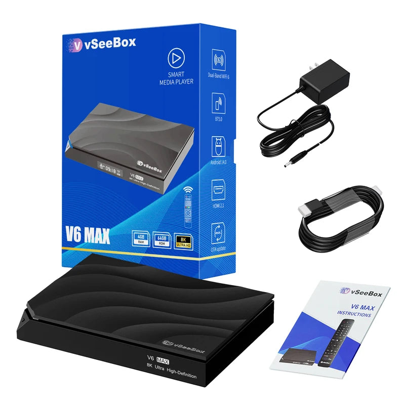 VSeeBox V6 Max 8K UHD Streaming Box with Voice Control 64GB