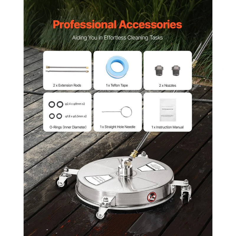High-Pressure Surface Cleaner for Pressure Washers, 16.5 Inch, Stainless Steel