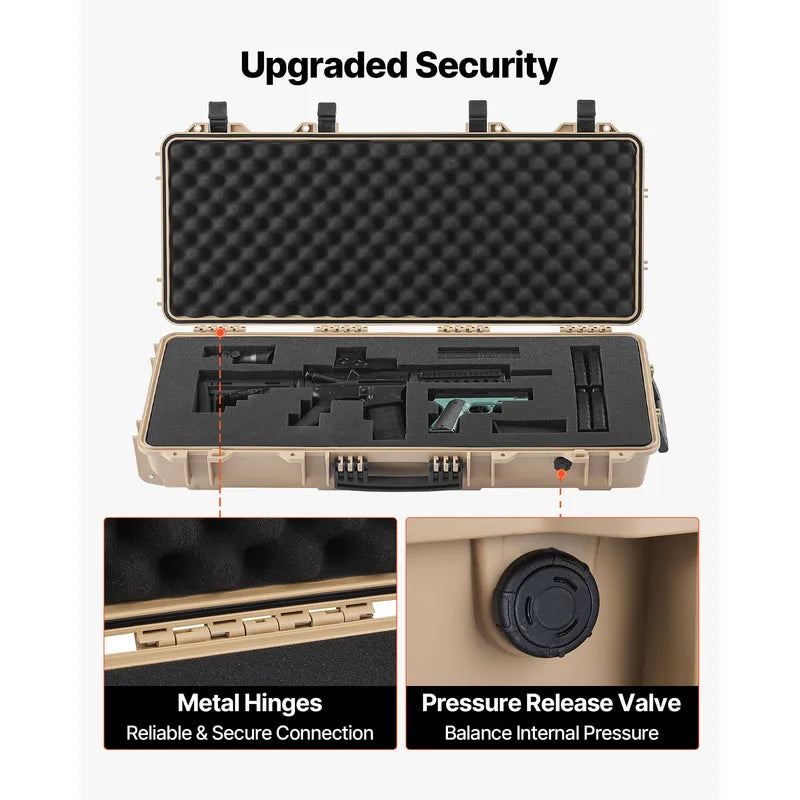 Lockable Waterproof Rifle Case with Foam Interior and Wheels - IP67 Dustproof & TSA Approved