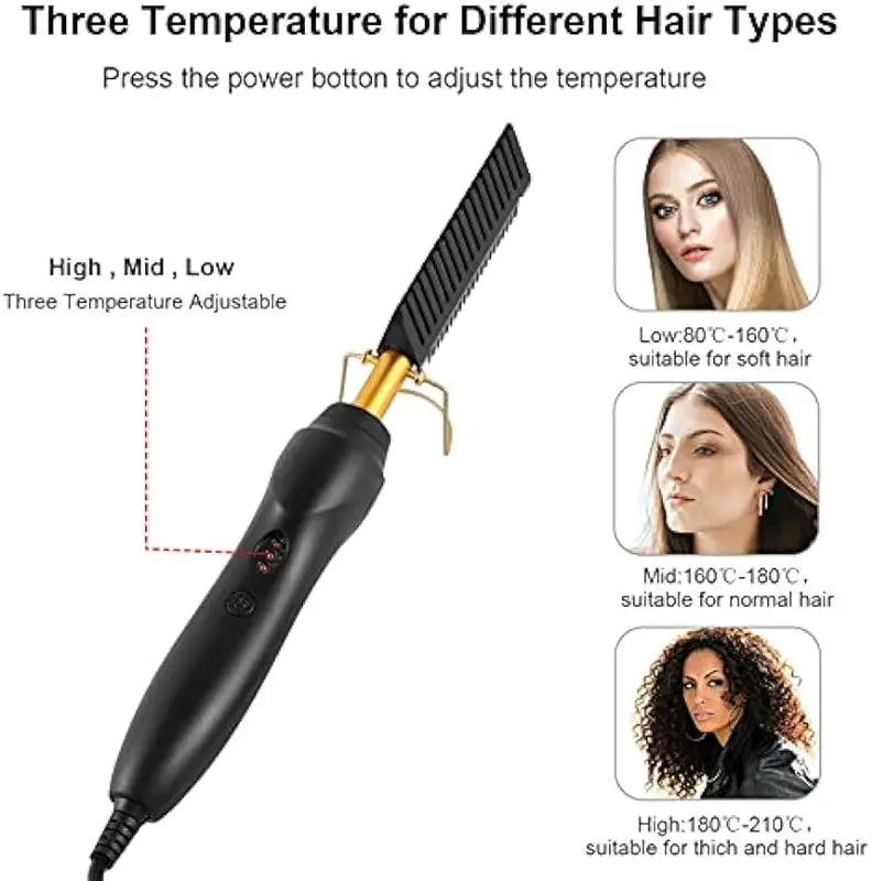 Hot Comb & Hair Dryer Brush 3-in-1 Styling Tool for Straightening Curling & Volumizing