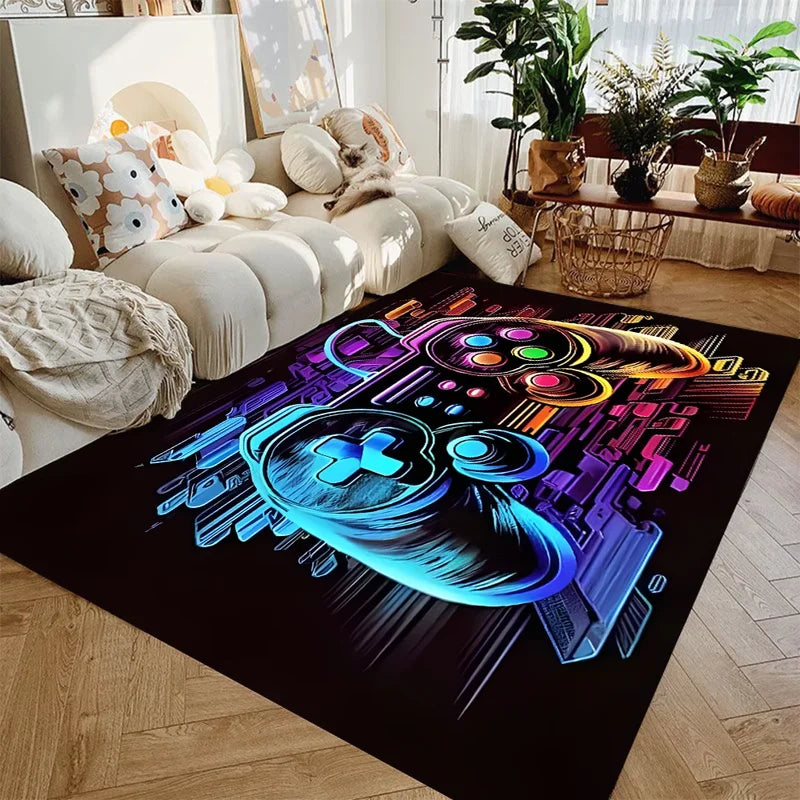 Gaming Rug for Boys Room with Controller Design Non-Slip Carpet for Game Room and Bedroom