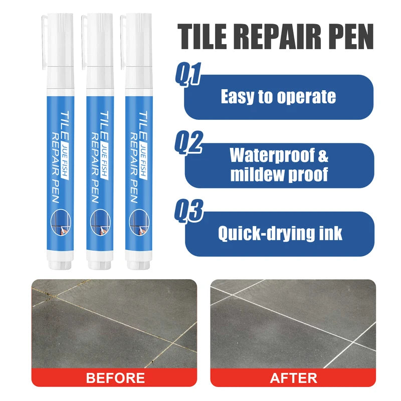 Waterproof White Tile Grout Repair Pen Set - Mildew Proof, Easy to Use