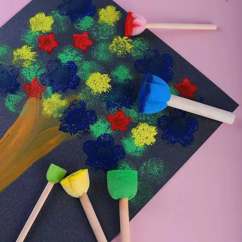 Mini Colorful DIY Painting Sponge Brush Set for Kids Arts and Crafts - 5 Pieces