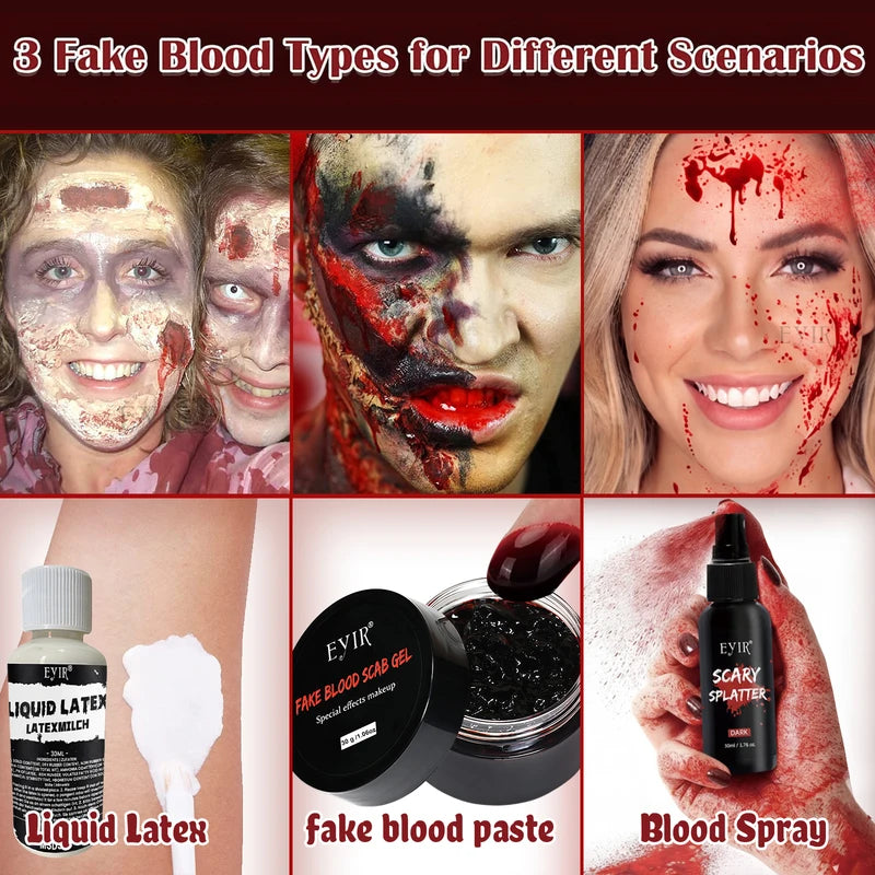 Halloween Special Effects Makeup Kit with Fake Blood, Latex & Brushes