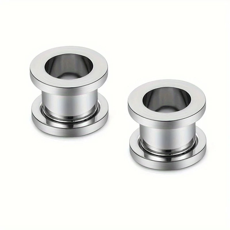 2-Pair Titanium & Stainless Steel Ear Gauge Tunnels Expander Plugs Body Piercing Jewelry