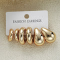 6-Piece Chunky Gold Plated Waterdrop Hoop Earrings Set for Women - Elegant Jewelry