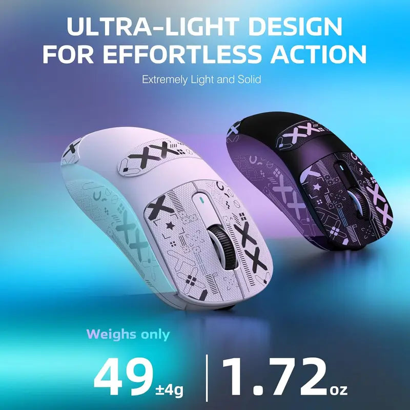 Wireless Gaming Mouse Lightweight 49g Tri-Mode PAW3395 26K DPI Battery 200h