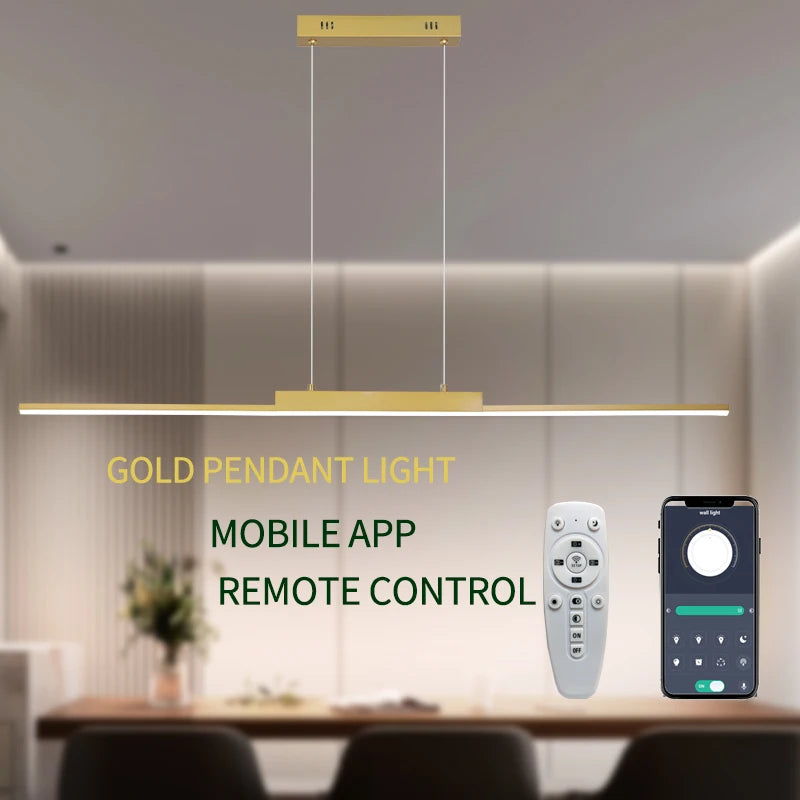Modern Minimalist LED Pendant Light for Dining Room Adjustable Linear Chandelier in Gold