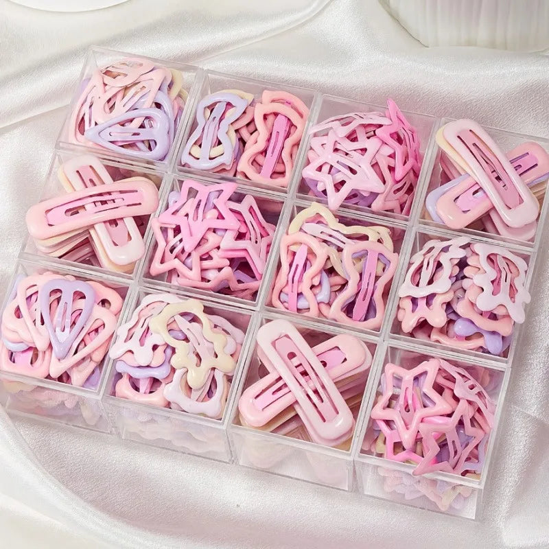 Kids Hair Clips Pack - Light Pink Heart & Bow Shapes for Girls, Party & Holiday Gifts