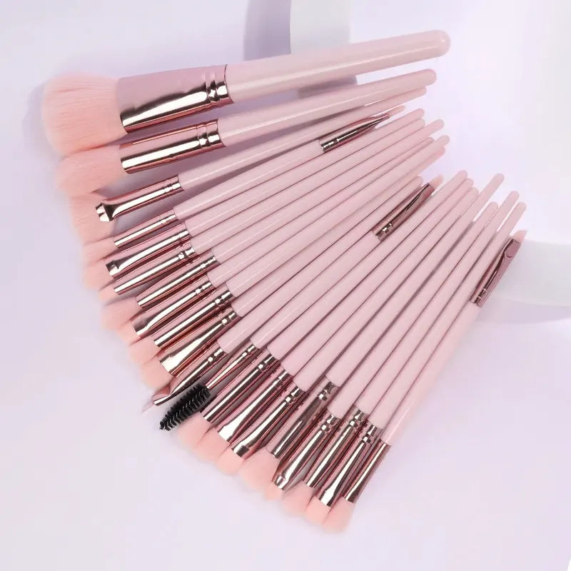 20-Piece Makeup Brush Set with Cushion Puffs - Professional Synthetic Fiber Tools