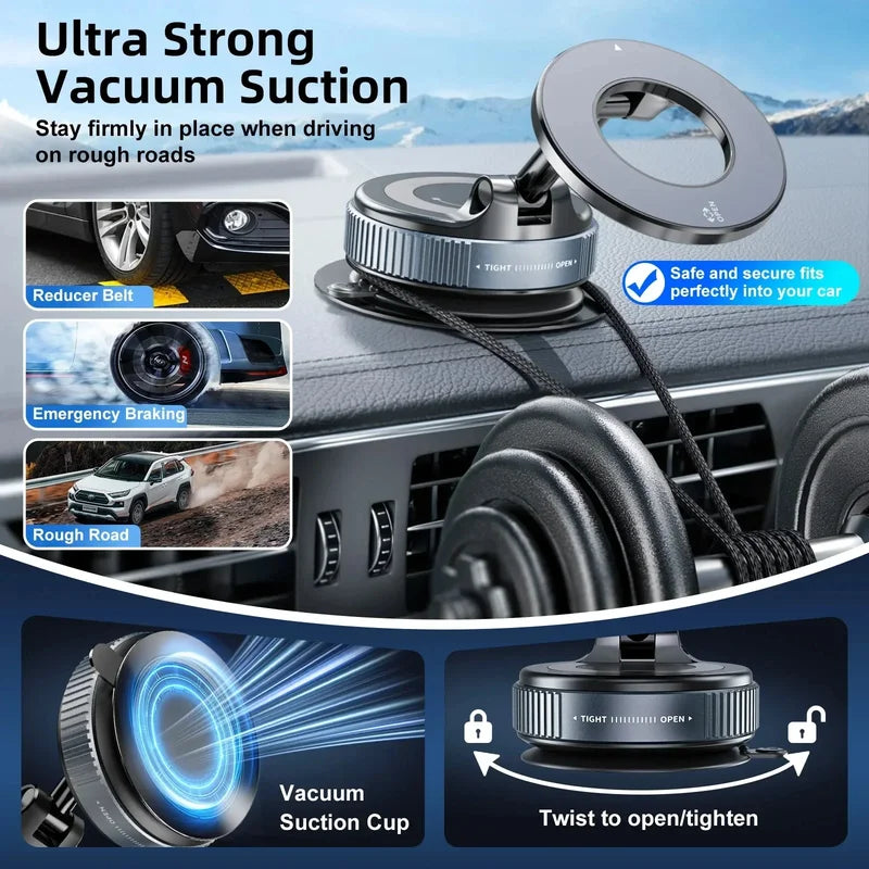 Magnetic Phone Holder Car Mount 360° Rotatable Vacuum Dashboard Stand