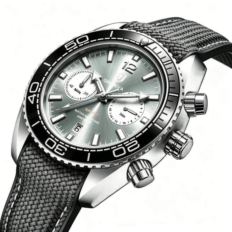 Men's Sport Chronograph Wristwatch with Luminous Dial and Silicone Band