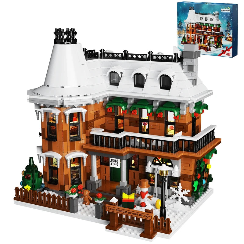 Christmas House Building Blocks Set - Victorian Snow House Decor with 1549 Pieces