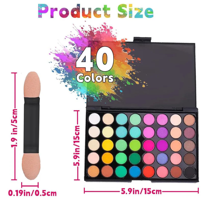 40-Color Gradient Nail Art Eyeshadow Palette Glitter Waterproof Matte Long-Lasting Makeup for Beginners