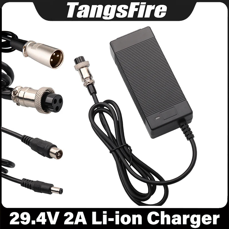 29.4V 2A Lithium Battery Charger for 7Series 24V Polymer Li-ion Battery, Multiple Connectors & Power Options