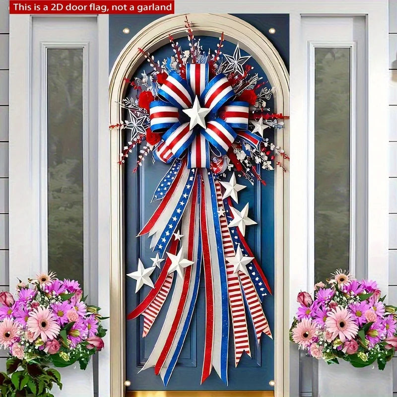American Independence Day Star and Stripe Flag Door Hanging Decoration - Red White Blue Holiday Banner
