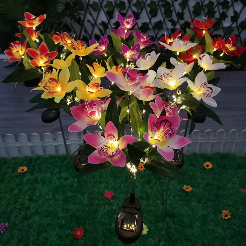 Solar LED Orchid Ground Light Outdoor Garden Lawn Lamp for Wedding Patio Decor