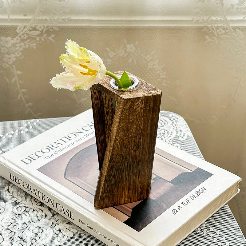 Creative Wooden Hydroponic Vase Plant Vase Retro Transparent Desktop Decor