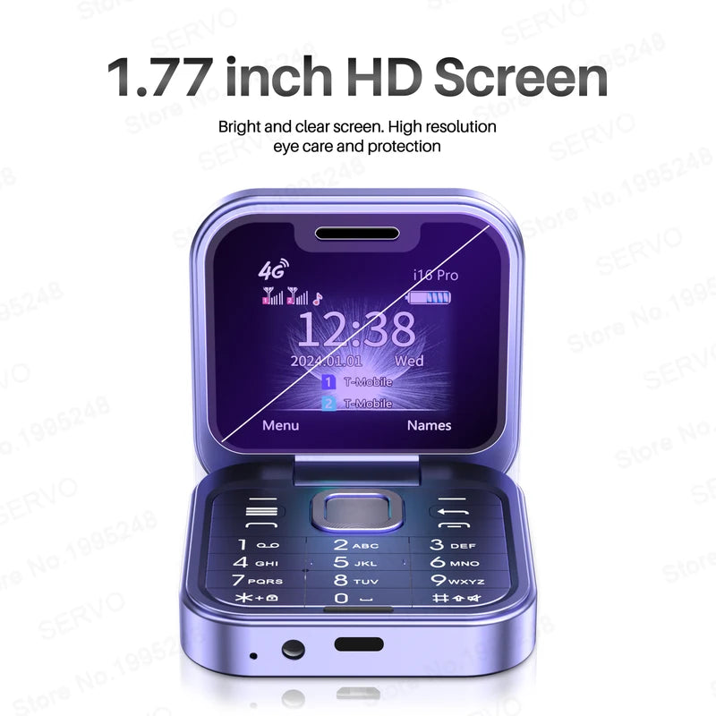 Mini Flip Mobile Phone 4G LTE Dual SIM Call Recording FM Radio Small Smartphone