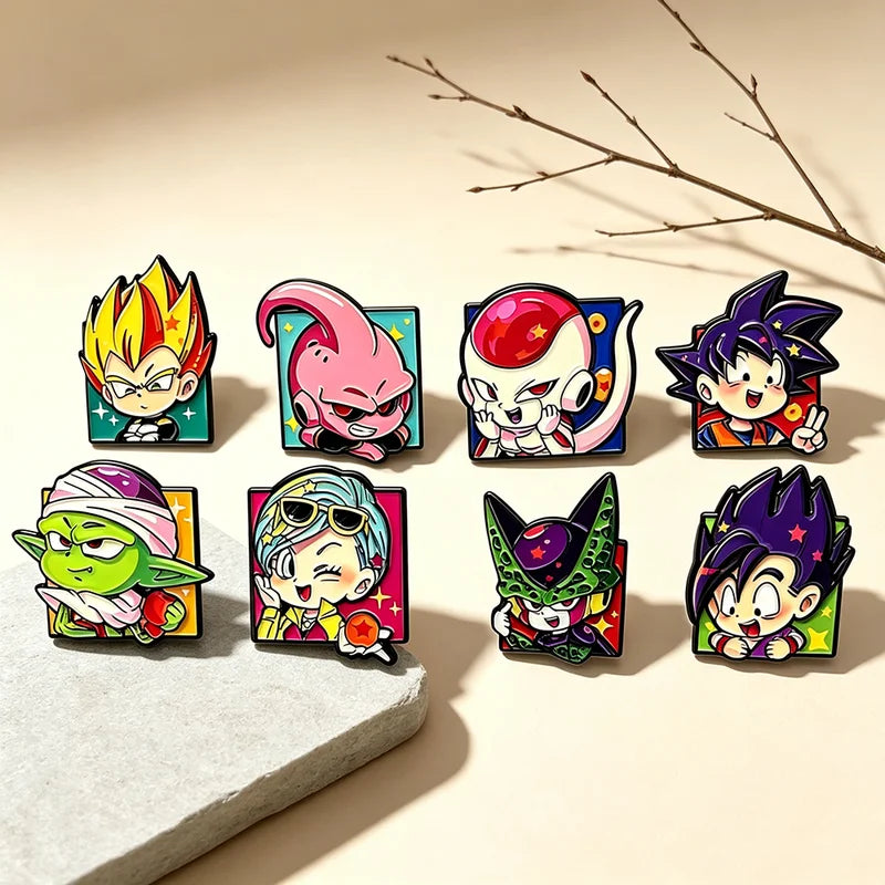 8PCS Cute Chibi Saiyan Enamel Pin Set Cartoon Anime Metal Badges for Clothing