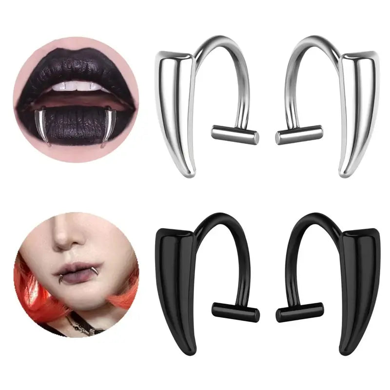 Vampire Fang Fake Lip Ring Non-Piercing Body Jewelry Punk Lip Stud for Women