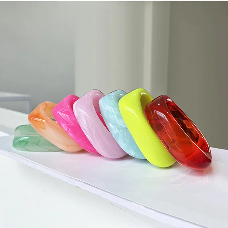 Exaggerated Big Irregular Square Acrylic Chunky Bangle for Women Summer Candy Color Resin Wide Bracelet