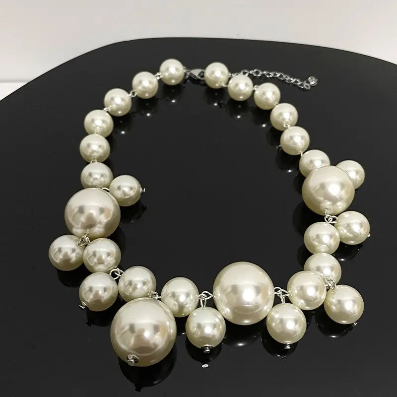 Elegant Imitation Pearl Necklace for Women Big Beads Choker Bridal Jewelry Gift