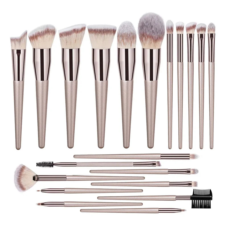 Hot Champagne Makeup Brush Set for Women – Foundation, Powder, Blush & Eyeshadow Tools