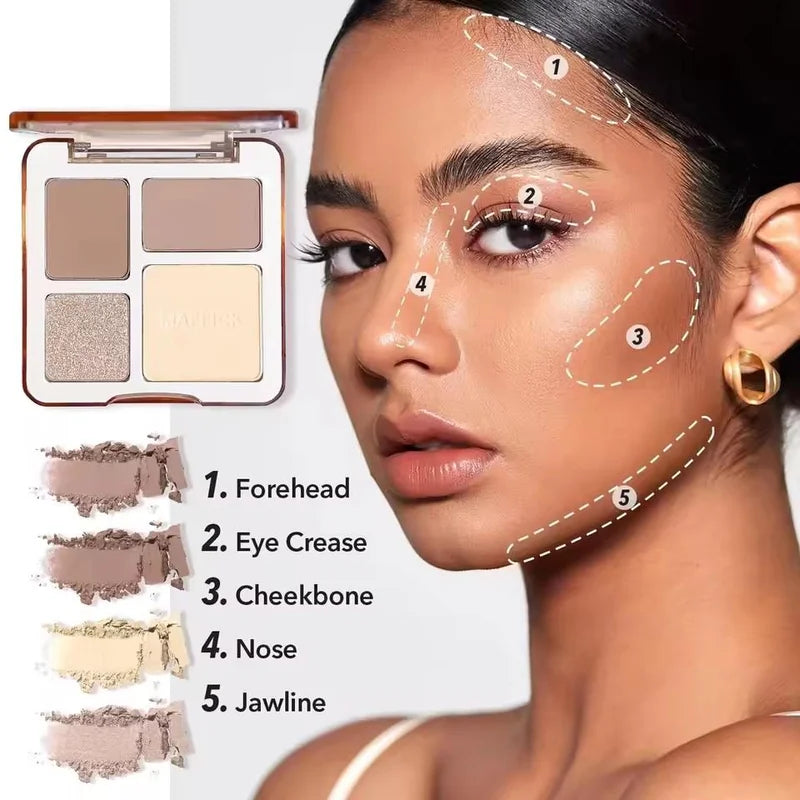 Multifunctional Face Powder Palette with Matte Bronzer, Highlighter & Blush for Contouring and Makeup - All Colors