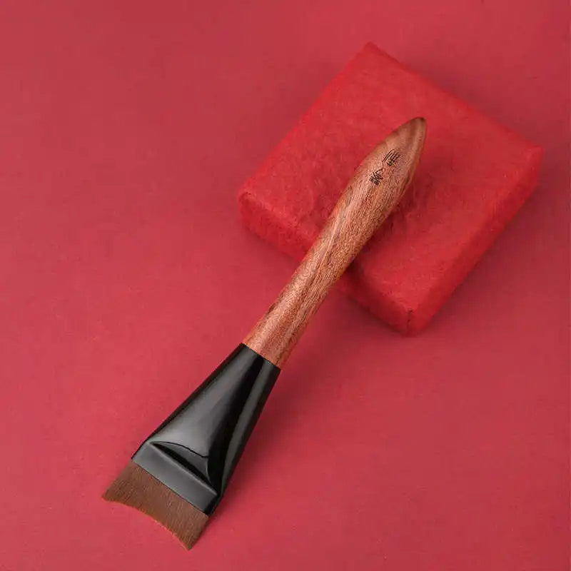 Flat Curved Foundation Makeup Brush with Rosewood Handle Synthetic Hair