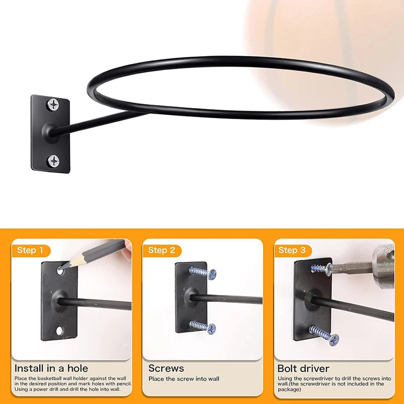 Wall-Mounted Ball Display Shelf for Basketball Football Volleyball Storage Rack