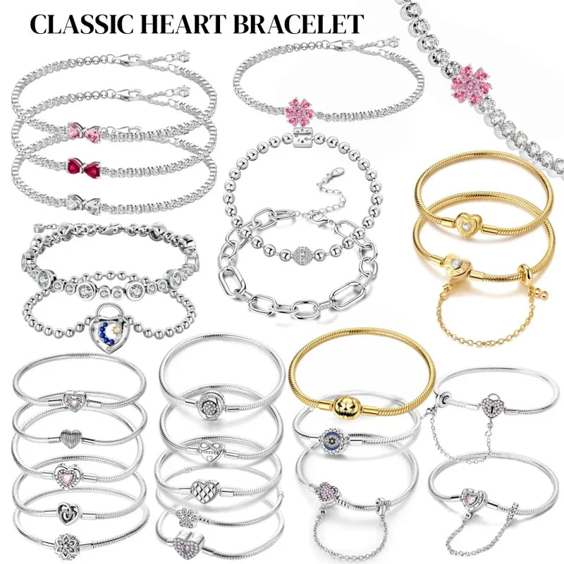 Valentine Pink Bow Silver Bracelet for Women - Diamond Charm Jewelry