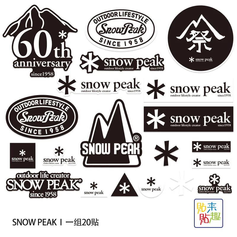 20pcs Waterproof Outdoor Camping Snowboard Sticker Set - Snow Peak Mountaineering & Motorcycle Designs