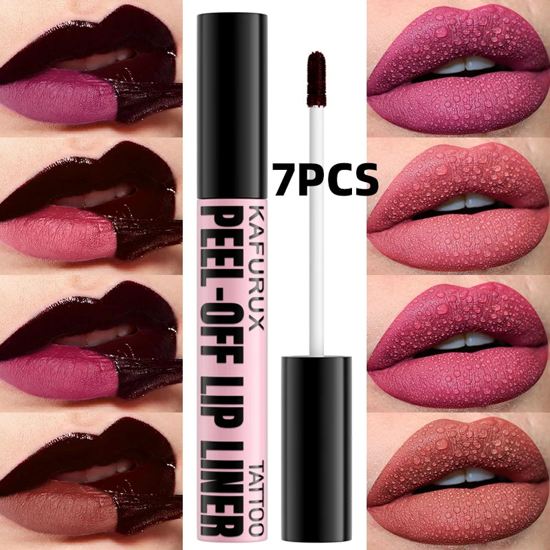 7-Piece Long-Lasting Waterproof Lip Stain Set - Pink & Red Shades
