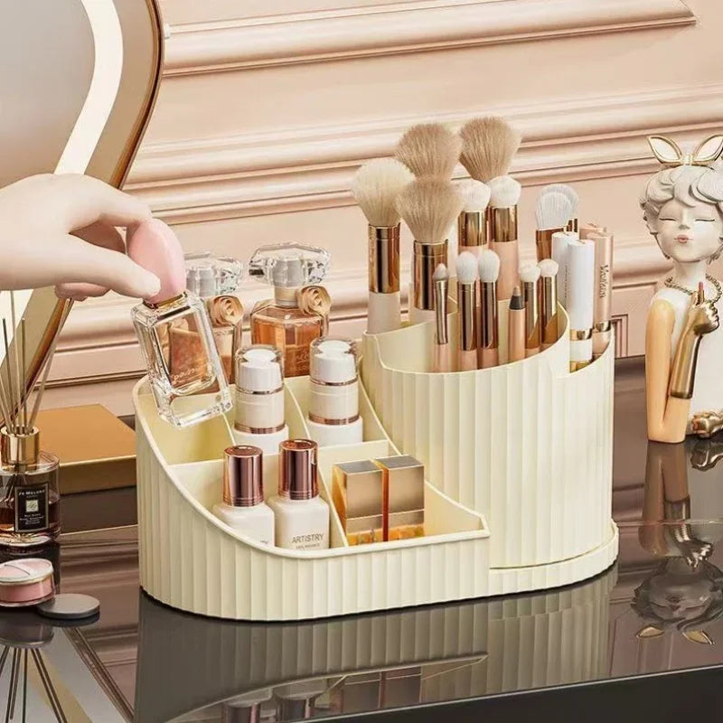 360° Rotating Makeup Organizer with Brush Holder - Large Cosmetic Storage for Skincare Perfumes & Lotions