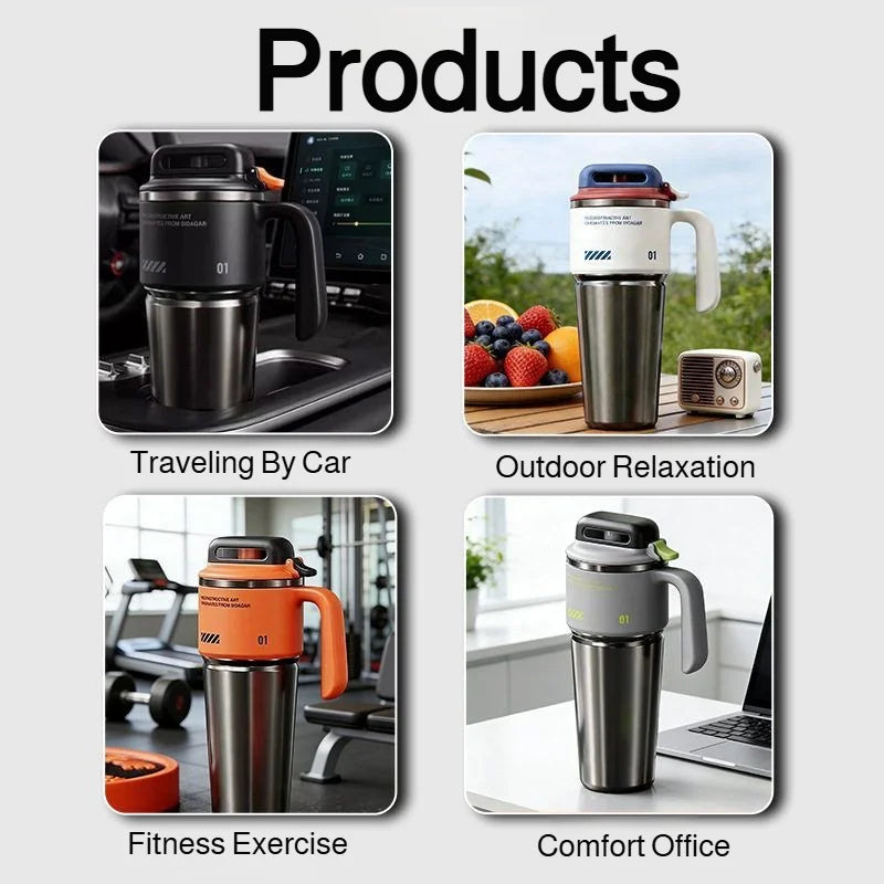 Insulated Stainless Steel Water Bottle with Flip Lid & Straw - 1L Vacuum Thermos Mug for Travel & Home