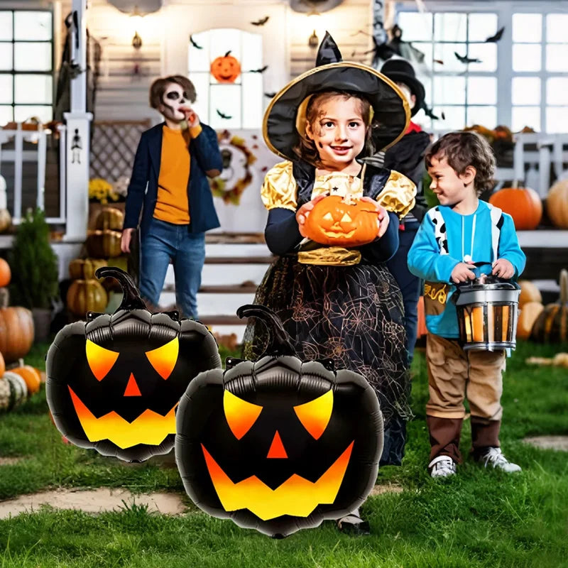 3pcs Black Pumpkin Head Balloons Halloween Horror Theme Decorations