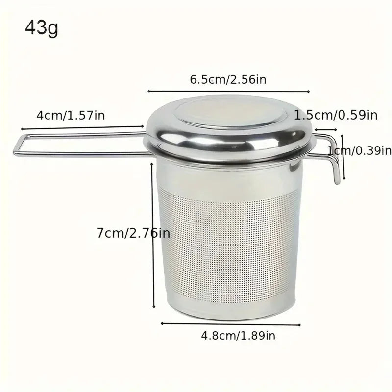 Stainless Steel Tea Filter with Folding Handle and Lid - Multi-Purpose Loose Tea Strainer