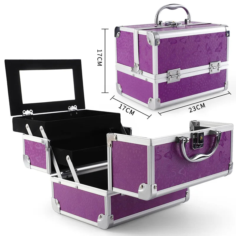 Large Capacity Aluminum Alloy Makeup Case with Mirror Portable Organizer for Professional Artists
