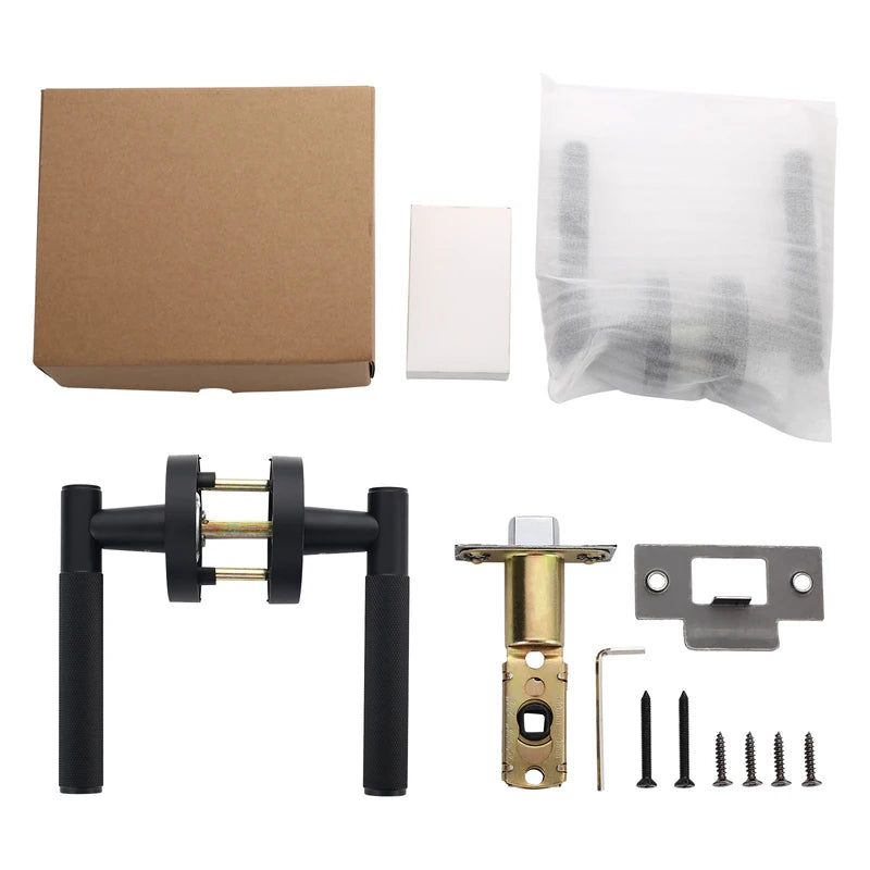 Viladepot Privacy Door Handle Set - Knurled Lever Reversible Lock for Bedroom & Bathroom
