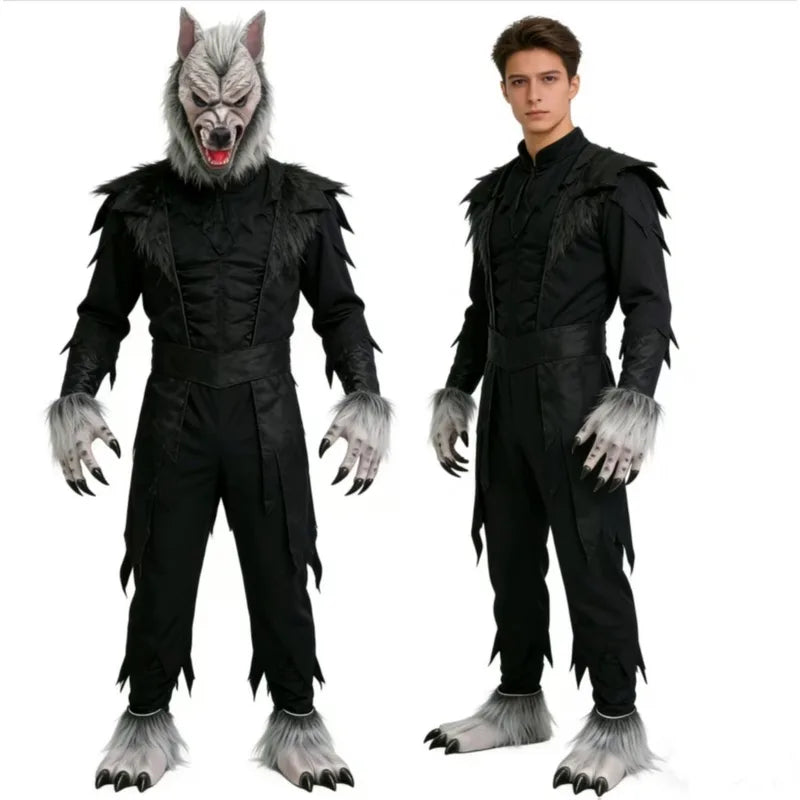 Werewolf Costume Kit with Mask Claws Gloves for Halloween Cosplay Role Play