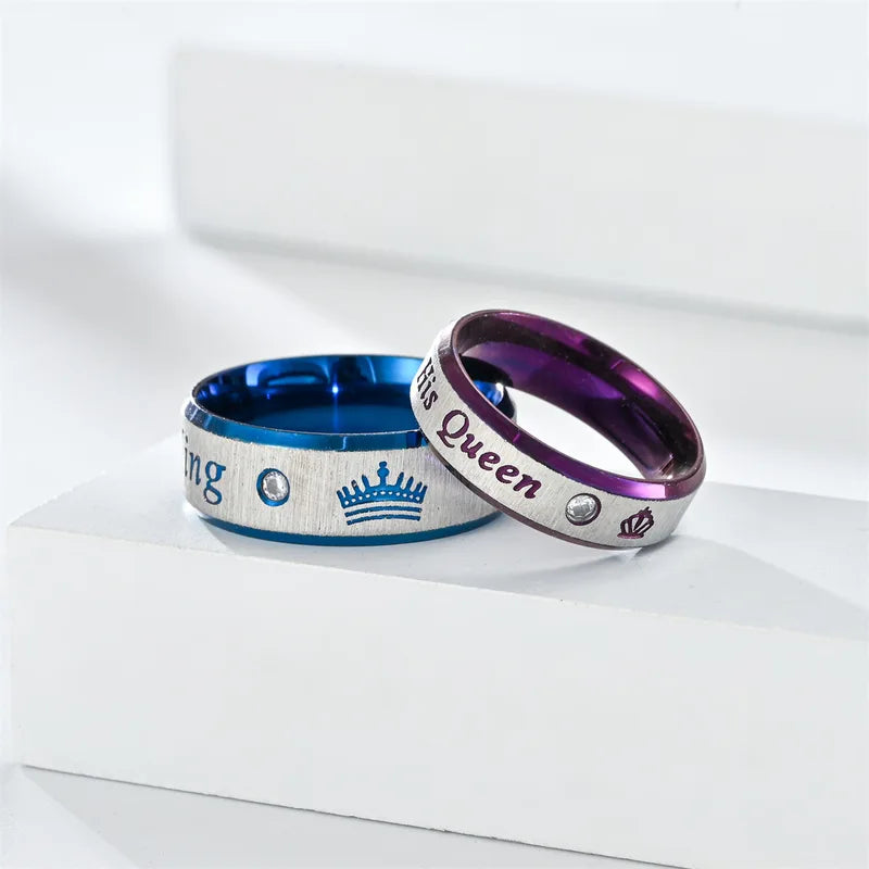 Couple Rings Stainless Steel Her King His Queen Promise Jewelry Wedding Band Set