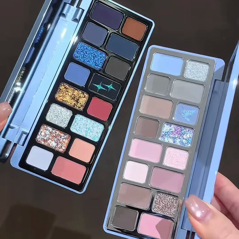 16 Color Glitter Eyeshadow Palette with Chameleon & Pearlescent Finishes - Assorted Shades