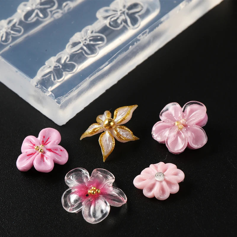 3D Nail Art Silicone Mold Blossom Flower Lily Cherry for Manicure DIY