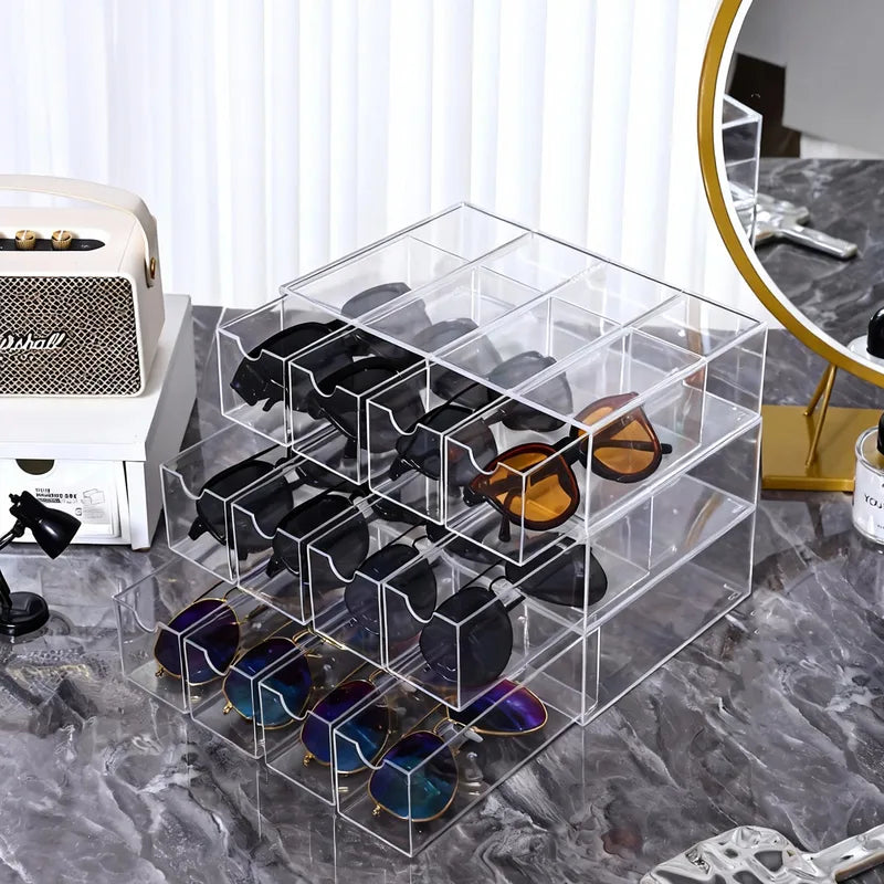 Multifunctional Transparent Acrylic Storage Box for Glasses Jewelry Stationery Drawer Organizer