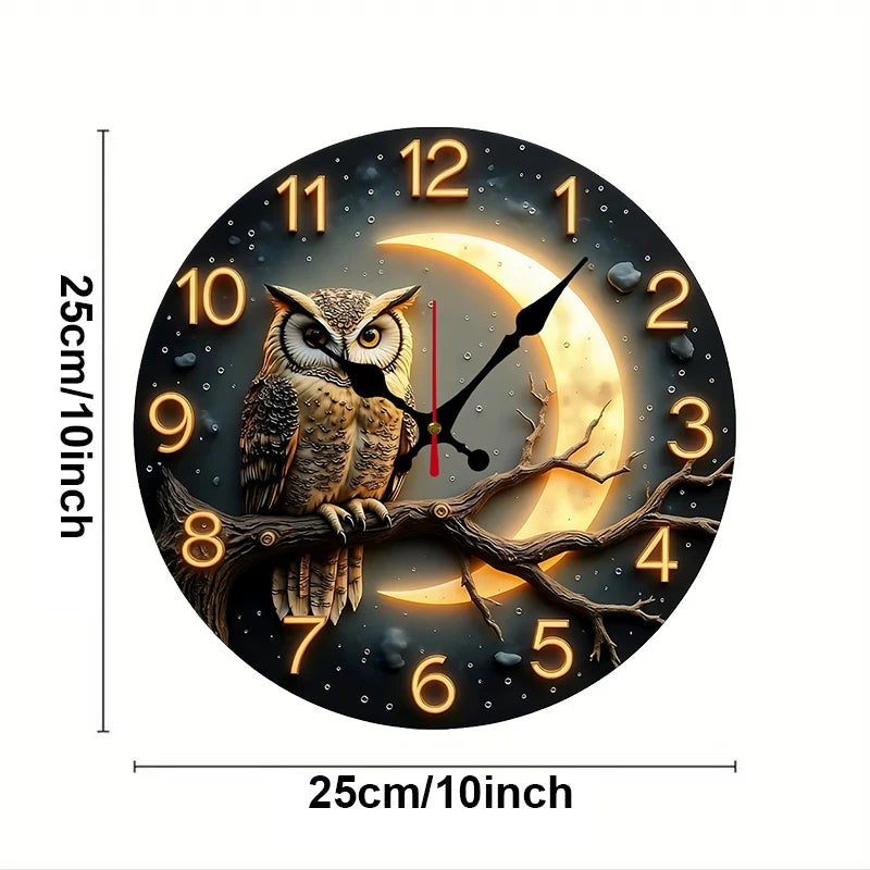 Moonlight Night Wooden Wall Clock - Silent Hanging Round Decor for Living Room Bedroom Office
