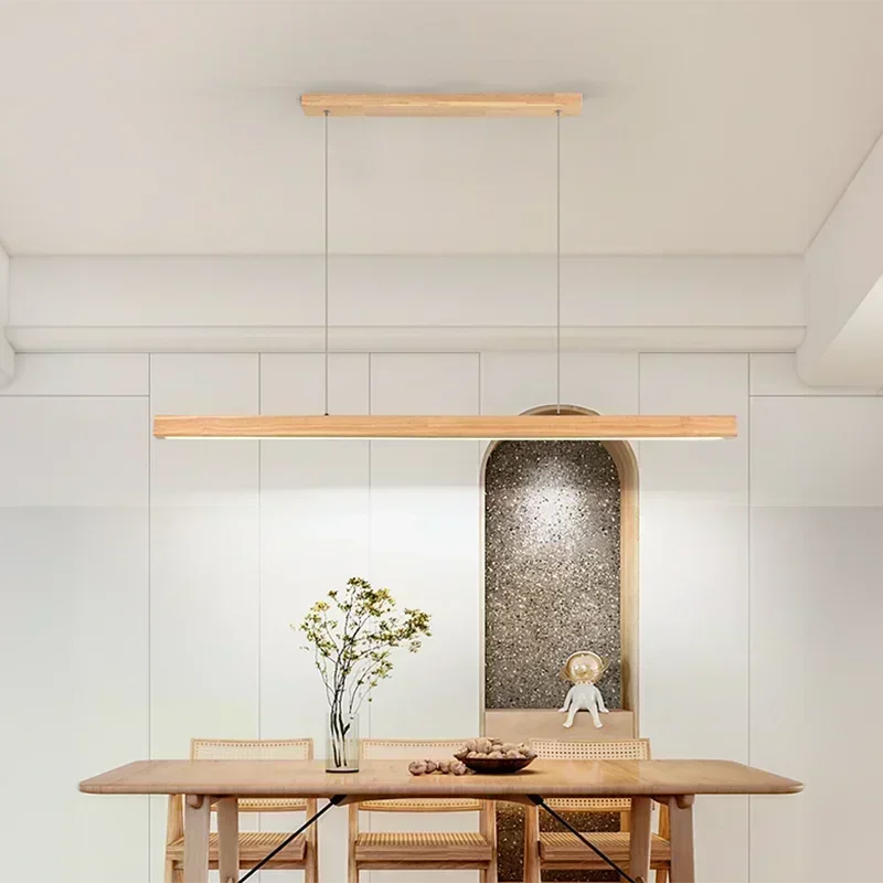 Nordic Pendant Light Wood Long Strip Chandelier for Living & Dining Room Lighting